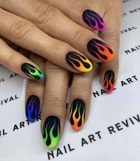 Neon Gel Nails, Flame Nails, Flame Nail Art, Neon Nail Art, Neon Nail Designs, Mens Nails, Colorful Nail, Rainbow Nails, Neon Nails