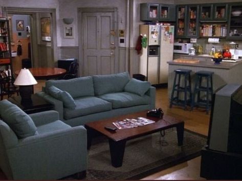 Seinfeld's living room Seinfeld Aesthetic, Living Room 90s, Living Room 80s, 90s Living Room, Tv Living Room, 90s Interior, Tv Show House, 80s House, Living Room New York