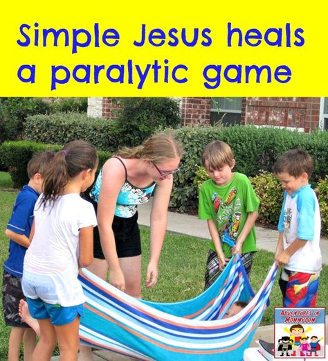 Jesus heals a paralytic game Jesus Heals Craft, Jesus Heals Paralyzed Man, Learning The Bible, Paralyzed Man, Sunday School Games, Bible Object Lessons, Children's Church Crafts, Bible Story Crafts, Preschool Bible