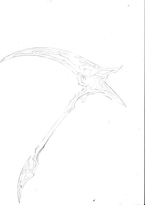 Assassin's scythe Scythe Sketch, Scythe Drawing Reference, Holding Scythe Pose Reference, Scythe Drawing, Scythe Tattoo, Drawing Tuts, Drawing Stuff, Drawings Simple, Reference Poses