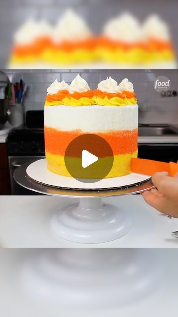 Food Network on Instagram: "@chelsweets' sprinkle trick turns this cake into a candy corn lookalike! 🎃

#HalloweenBakingChampionship > Mondays @ 9|8c, or stream on @StreamOnMax and @DiscoveryPlus! ⚗️" Candy Corn Cake Ideas, Scarecrow Cake, Candy Corn Cake, Corn Cake, Corn Cakes, Candy Corn, Food Network, Cake Ideas, Food Network Recipes