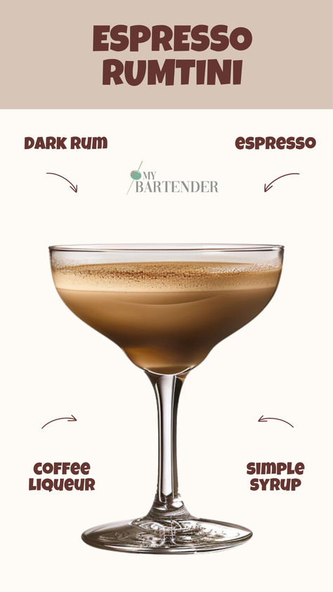 Espresso Rumtini Rum Coffee Cocktail, Rum Espresso Martini, Espresso Rumtini, Martini Variations, Rum Martini, Coffee Mixology, Espresso Cocktails, Dark Rum Cocktails, Rum Cocktails Easy