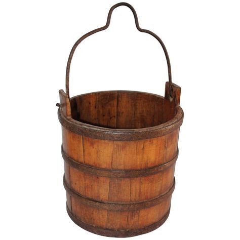 Medieval Farm, Medieval Things, Old Bucket, Milk Pail, Antique Shelves, Pantry Boxes, Primitive Colonial, Farm Tools, Water Bucket