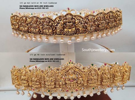 Ram Parivar Vaddanam Designs, Asta Lakshmi Vaddanam, Astalakshmi Vaddanam Gold, Antique Vaddanam Designs, Light Weight Vaddanam Designs Gold, Vaddanam Designs Gold Indian Bridal, Gold Vaddanam With Grams, Ashtalakshmi Vaddanam, Vaddanam Designs Gold Indian