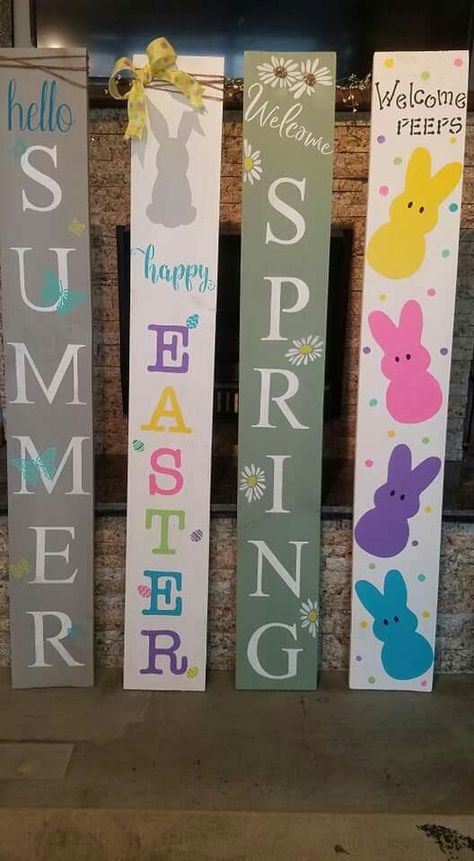 Spring Decor Porch, Easter Pallet Ideas, Diy Easter Wood Signs, Easter Porch Signs Diy, Easter Porch Leaner, Easter Signs Wooden Diy, Spring Signs Wooden Diy, Spring Porch Signs Diy, Easter Welcome Sign Front Porches