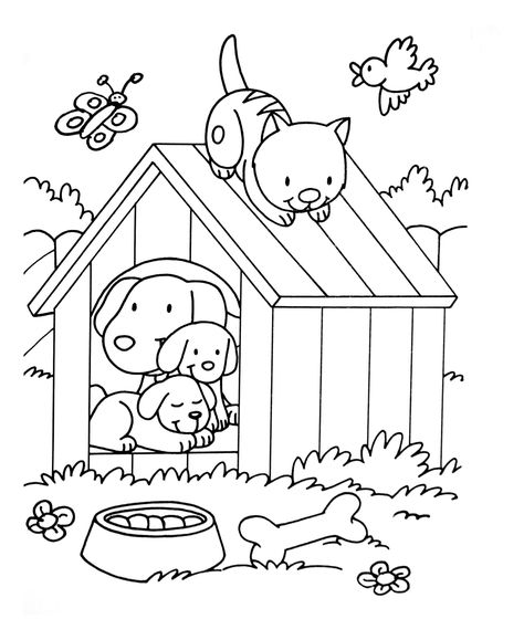 Dogs coloring page to print and color for free : Dogs & cats playing Dog Coloring Book, Cat Printable, House Colouring Pages, Coloring Pages Inspirational, Bird Coloring Pages, Easy Coloring, Dog Coloring Page, Coloring Page Ideas, Coloring Sheets For Kids