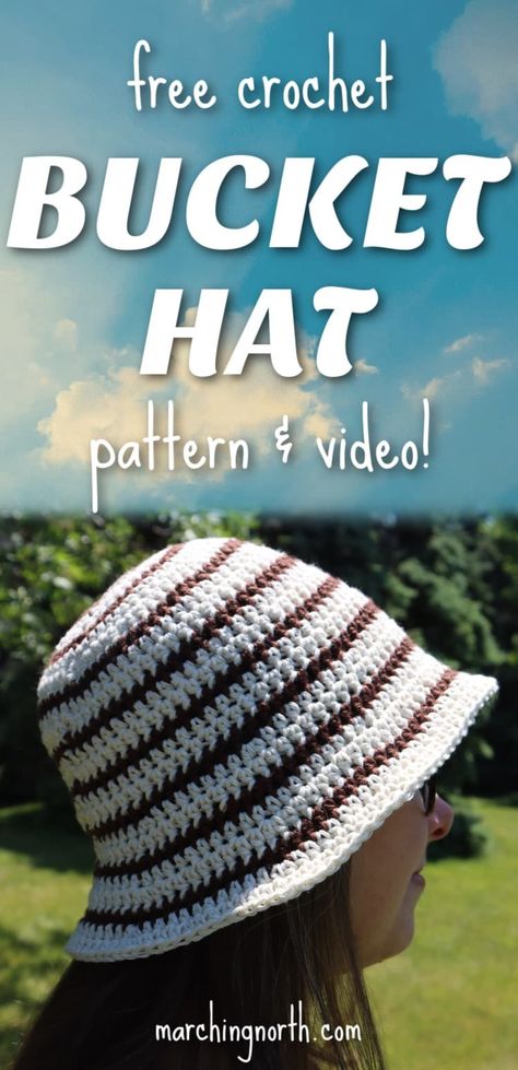 Easy Striped Crochet Bucket Hat (Free Pattern & Video!) Crochet Bucket Hat Free Pattern, Crochet Bucket Hat Pattern, Summer Crochet Patterns, Crochet Hats Free Pattern Ladies, Summer Crochet Patterns Free, Crochet Dish Towels, Crochet Hat Tutorial, Crochet Adult Hat, Crochet Hat With Brim