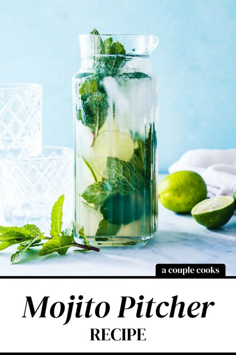 Mocktail Mojito, Mojito Recipe Pitcher, Summer Rum Cocktails, Mojito Pitcher, Pitcher Cocktails, Mojito Mocktail, Virgin Mojito, Mint Simple Syrup, Batch Cocktails