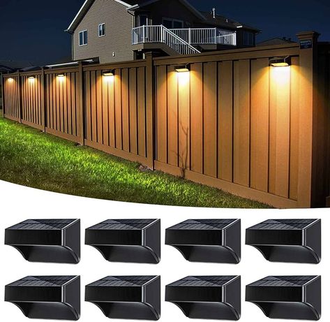 Amiluo Solar Fence Lights 8 Pack, Outside Wall Lights with Warm White and RGB Lock Mode, Color Glow Lights Outdoor Solar Waterproof IP65, Solar Powered Outdoor Lights for Fence, Deck, Step, Backyard - Amazon.com Privacy Fence Lighting, Santorini Backyard, Fence Lighting Ideas, Lights For Fence, Tiny Yard, Florida Backyard, Vegas House, Solar Powered Outdoor Lights, Fence Lights