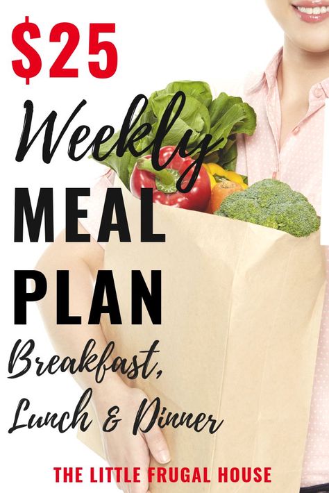 When money is tight and you're waiting on your next paycheck, it can be stressful trying to put food on the table. This $25 week meal plan will show you exactly what to buy and what to plan to eat on a budget. This meal plan includes breakfast, lunch, and dinner for one person. 20 Dollar Weekly Meal Plan, One Person Meal Plan, Eating On A Budget For 2, Meal Plan For One Person On A Budget, 2 Person Meal Plan, Budget Meal Prep For One, Budget Menu Plan, Meal Planning On A Budget For Two, Single Person Meal Plan