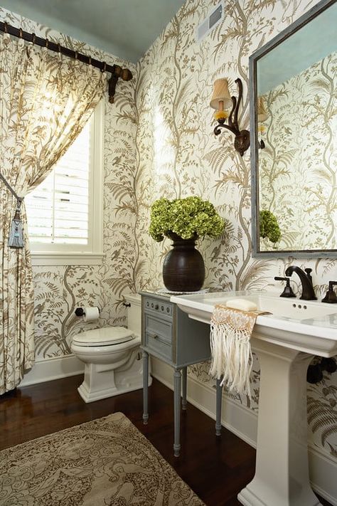 Pedestal Sink Ideas, Guest Bathroom Sinks, Powder Room Storage, Pedestal Sink Storage, Traditional Powder Room, Powder Room Design Ideas, Interior Shutters, Powder Room Design, Pedestal Sink