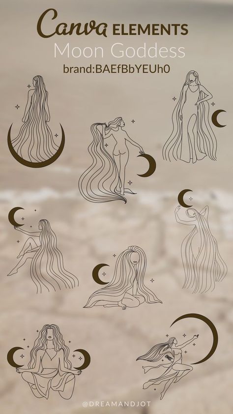 Mystical Graphic Design, Witch Graphic Design, Goddess Branding, Moon Design Art, Canva Codes Elements, Line Graphic Design, Goddess Design, Inspiration Draw, Magical Design