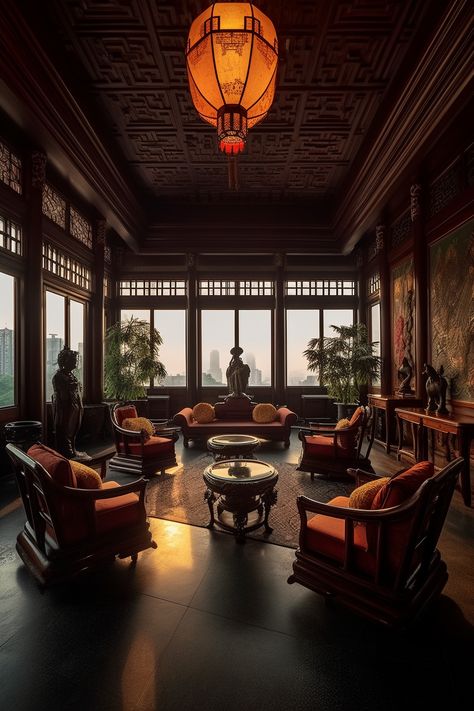 Japanese Mansion Interior, Chinese Apartment, Japanese Mansion, Chinese Office, Chinese Furniture Design, Kyoto Hotel, Chinese Tea House, Chinese House, Asian Interior