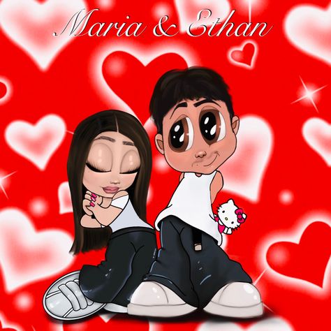 Mexican Couple Cartoon Art, Valentines Day Chicano Art, Cholo Valentines Drawing, Cute Cholo Couple Drawing, Chicano Mother’s Day Drawings, 90s Couples, Custom Couple Illustration, Chicano Drawings, Kitty Drawing