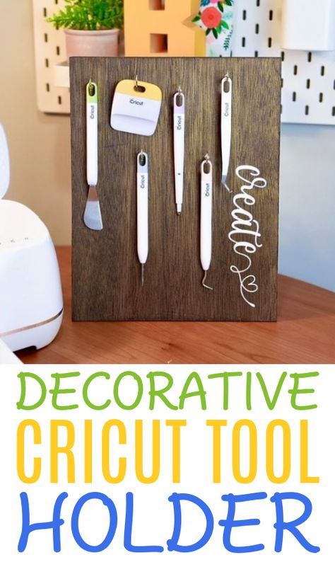 You need some place to store your Cricut tools, so why not make them yourself? After all, not only will it be a practical way to organize your tools, but you can make them decorative as well. This is an easy project perfect for any Cricut crafter. Craft Supplies Pen Holders For Hobby, Create Sign For Craft Room Diy Wood, Diy Tumbler And Cup Holder For Applying Vinyl, Cricut Weeding Tool Hacks, Cricut Tool Organizer Svg, Beginner Crafts, Diy Holder, Create Diy, Tool Holder