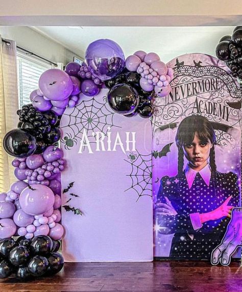 Wednesday Party Decorations, Wednesday Addams Backdrop, Wednesday Backdrop, Wednesday Decoration Party, Wednesday Birthday Party, Addams Family Theme Party, Balloons Pictures, Wednesday Birthday, Events Theme