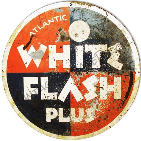 Reproductions of a Distressed " Atlantic Gasoline - White Flash Plus " Advertising Metal Sign  $25.00+ Art Deco Reception, Retro Signage, Station Service, Petrified Forest, Sign Writing, Vintage Vehicles, Cottage Kitchens, Garage Art, 1930s Art