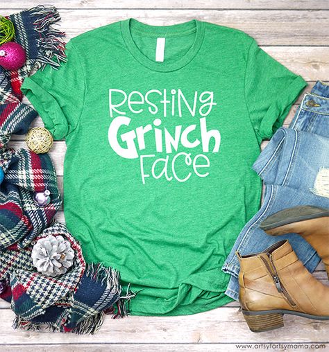 Diy Christmas Shirts, Resting Grinch Face, Grinch Face, Christmas Vinyl, Xmas Shirts, Vinyl Shirts, Funny Christmas Shirts, Diy Shirt, Christmas Tees