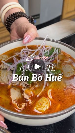 291K views · 23K reactions | You only need 15 minutes & our soup base to make yourself a delicious bowl of Bún Bò Huế 🍜🌶️

Our single serving, 15-minute Bún Bò Huế recipe is quick, easy, and packed with flavor—perfect for beginners, soup lovers, or busy nights! Make sure to SAVE this recipe for when you’re in a pinch, you’ll thank yourself later! 

__
#quocvietfoods #vietnamesefoods #phonoodles #soupbase #vietnamesecooking #vietcooking #bunbohue #bbh #spicybeefnoodlesoup #spicybeefsoup #beefnoodle #beefnoodlesoup | Quoc Viet Foods 🥢 | quocvietfoodsusa · Original audio Bun Bo Hue Recipe, Yummy Asian Food, Soup Lovers, Pho Noodles, 30 Min Meals, Soup Base, Viet Food, Beef Noodle Soup, Vietnam Food