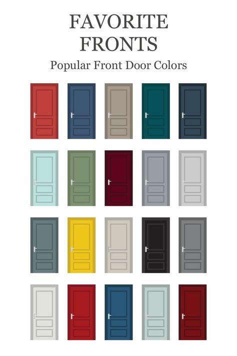 Door Colors For White Walls, Red House Door Color Ideas, Unique Door Colors, Bright Door Colors, What Color To Paint Front Door With Red Brick, Outside Door Paint Colors, White House Bright Front Door, Black House Yellow Front Door, Turquoise Front Door Gray House