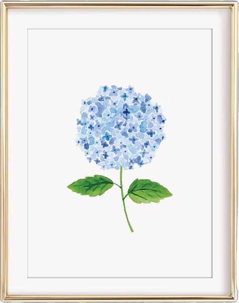 Blue Hydrangea Bathroom, Hydrangea Bouquet Painting, Hydrangea Canvas Painting, Simple Blue Painting Ideas, Watercolor Cards Flowers, Hydrangea Painting Easy, Granddaughter Bedroom, Dorm Prints, Hydrangea Art