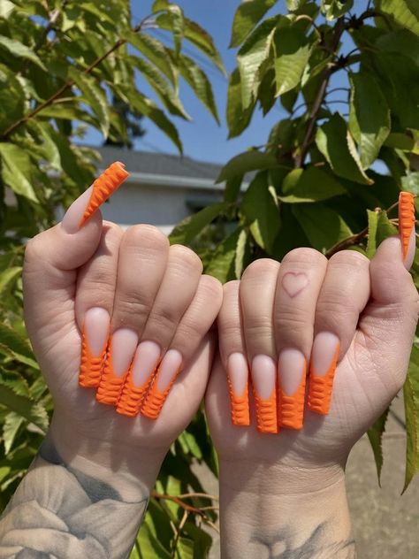 Acrylic Nails With Orange, Nails With Orange, Orange Nail Designs, Fresh Nail, Orange Nail, Color For Nails, Bright Summer Nails, Short Design, Baddie Nails