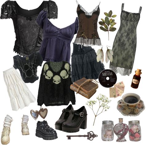 Indie Witch Outfit, Gothic Fairy Aesthetic Outfit, January Witch, Fairy Goth Outfit, Fairy Grunge Outfit, Gothic Fairycore, Hippie Style Clothing, Fairy Fashion, Fairy Grunge