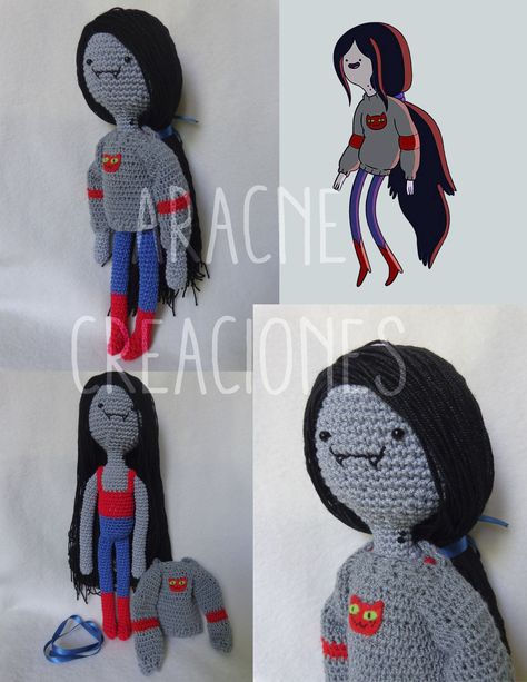 Amigurumi. Marceline from "Adventure time" Adventure Time Crochet Pattern, Bmo Crochet, Adventure Time Crochet, Beginner Friendly Crochet, Crochet Applique Patterns Free, Adventure Time Marceline, Crochet Cactus, Who Asked, Crochet Cow