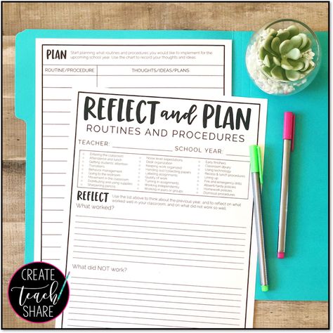 Reflect and Plan: Routines and Procedures for the School Year - Create Teach Share Reflective Teaching, Music Classroom Management, No Homework Policy, Routines And Procedures, Teacher Reflection, Teacher Leadership, Classroom Planning, Classroom Management Plan, Reflective Journal