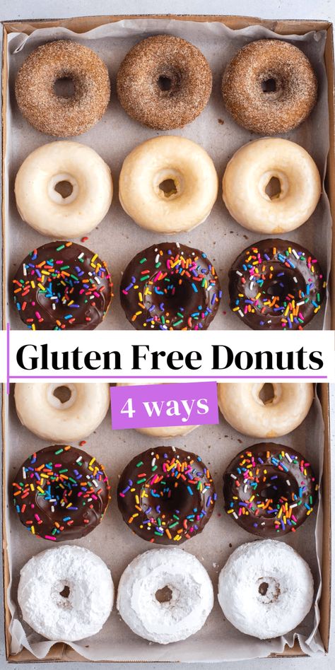 Gluten Free Donut Recipe, Gluten Free Doughnuts, 40 Aprons, Kid Friendly Dessert, Gluten Free Donuts, Vanilla Icing, Homemade Gluten Free, Homemade Donuts, Gf Desserts