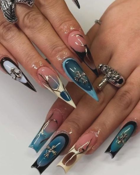 maximalist nail inspo #nails #nailinspo #maximalism #fashioninspo Maximalist Nails Square, Blue Funky Nails, Maximalism Nails, Funky Acrylic Nails, Nails Maximalist, Maximalist Nails, Nice Ideas, Minimal Nails, Dope Nail Designs