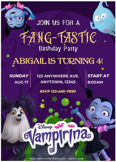 Cool (Free Editable PDF) FANG-TASTIC Vampirina Birthday Invitation Templates           Hi buddies! How’s your day going? Hope you had a great day and stay awesome peeps! Today, I’m gonna tell you something special, yeah!... Vampirina Birthday, Stay Awesome, Unique Baby Shower Invites, Disney Free, Text Frame, Free Invitation Templates, Unique Baby Shower, Strike A Pose, Playing Guitar