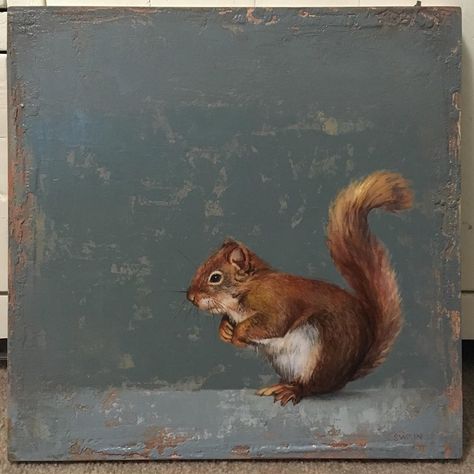 Tyler Swain on Instagram: “Squirrel! This is the first rodent I’ve ever painted and it won’t be the last. . 14” x 14” Acrylic on panel (wait acrylic!!? Yep 100%…” Nature Paintings Acrylic, Squirrel Painting, Pet Portrait Paintings, Paintings Acrylic, Animal Artwork, Street Gallery, Portrait Paintings, Small Art, Small Paintings