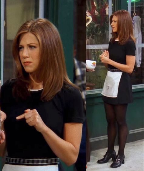 Rachel Green Costumes Central Perk, Rachel Green Barista Outfit, Rachel Green Coffee Shop Outfit, Rachel Green Outfits Coffee Shop, Rachel Green Loafers, Rachel Green Central Perk Outfit, Rachel Waitress Outfit, Rachel Green Outfits Central Perk, Cute Waitress Outfit Casual