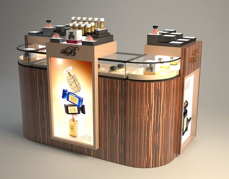 Queen B Perfume KIosk on Behance Perfume Booth Design, Perfume Booth, Perfume Kiosk, Cash Counter Design, Retail Kiosk, Fragrance Display, Coffee House Design, Essential Oil Perfumes Recipes, Mall Kiosk