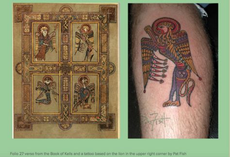 17.01.03: Bringing Alive the Art of the Past: Modern Tattoos and Illuminated Manuscripts Illumination Tattoo, Book Of Kells Art, Irish Celtic Tattoos, Anglo Saxon Tattoo, Pictish Tattoo, Manuscript Tattoo, Historical Tattoos, Celtic Tattoos For Men, Irish Tattoo