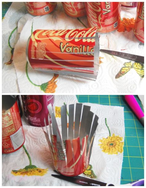 Upcycle your soda cans into a Flower Wreath! Super easy and fun! | The TipToe Fairy Coke Can Crafts, Aluminum Can Flowers, Home Decor Ideas Paper, Dragonfly Yard Art, Soda Can Flowers, Metal Flowers Garden, Tin Crafts, Paper Flower Wall Hanging, Tin Can Flowers