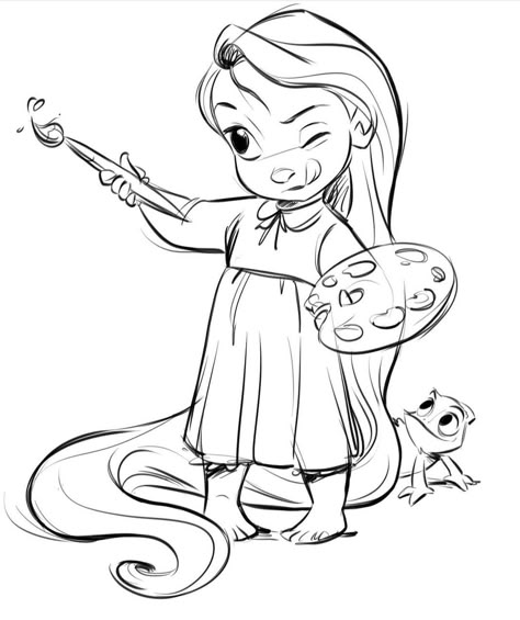 Cute Easy Princess Drawings, Coloring Pages Disney Princesses, Disney Colouring In Pages, Disney Characters Sketches, Disney Characters Coloring Pages, Rapunzel Cartoon, Rapunzel Coloring, Coloring Pages Princess, Rapunzel Coloring Pages