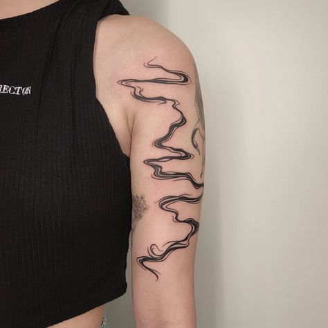 River Topography Tattoo, Ripple Tattoo Water, Water Ripples Tattoo, Simple River Tattoo, Stream Tattoo River, River Tattoo For Women, Water Flow Tattoo, River Tattoos, Stream Tattoo