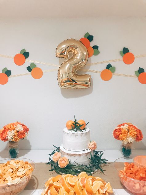 Orange themed birthday party 🍊 Cuties Birthday Party, Orange Birthday Theme Ideas, Orange Fruit Theme Party, Clementine Birthday Cake, Orange Theme Birthday Cake, Little Cutie First Birthday Party, Orange Theme Birthday Party Decorations, Cuties Birthday Theme, Orange Birthday Party Theme