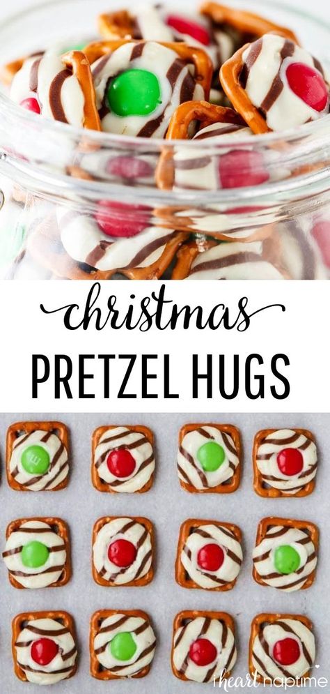 These Christmas Pretzel Hugs are the easiest holiday treat! Made with just 3 simple ingredients and take only 10 minutes from start to finish. Perfect easy and inexpensive holiday gift idea! #christmas #christmasrecipes #holiday #holidayrecipes #baking #easyrecipe #freeprintables #printables #free #recipes #iheartnaptime Christmas Pretzel Hugs, Pretzel Hugs, Pretzel Chocolate Bites, Christmas Pretzel, Christmas Snacks Easy, Christmas Pretzels, Chocolate Chip Shortbread Cookies, Easy Holiday Treats, Christmas Candies