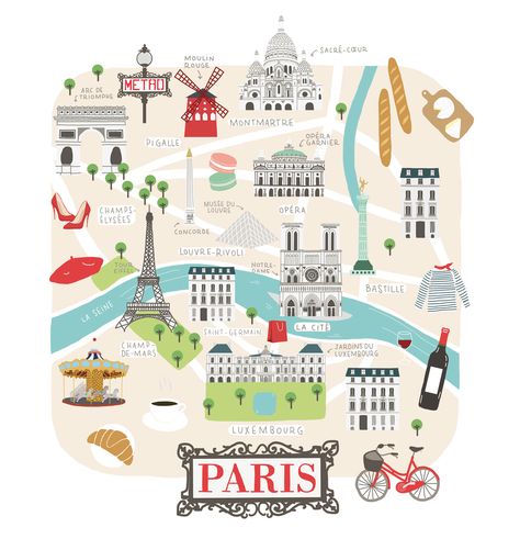 Paris Illustrated map for Lovely Streets Paris Map Illustration, Paris Illustration, Plan Paris, Map Illustration, Paris Map, Cultural Architecture, Travel Logo, Travel Illustration, Illustrated Map