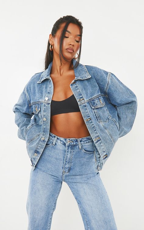 Double Denim Looks, Boyfriend Denim Jacket, Jean Jacket Outfits, Denim Jacket Outfit, Oversized Jean Jacket, Oversized Jeans, Boyfriend Denim, Double Denim, Oversized Denim Jacket