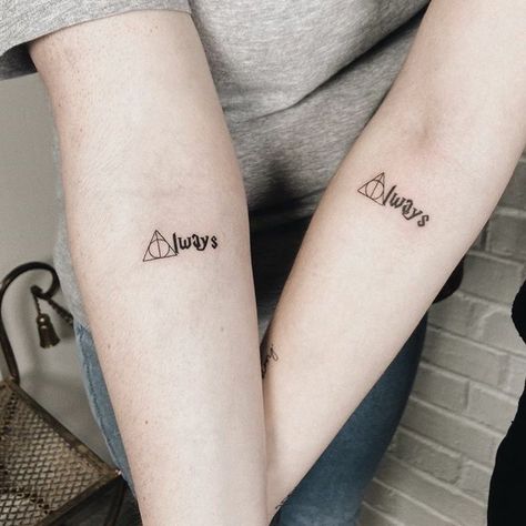 Always Tattoos Harry Potter, Friendship Tattoos Harry Potter, Sister Tattoos Harry Potter, Harry Potter Best Friend Tattoos, Harry Potter Always Tattoo, Matching Harry Potter Tattoos, Always Harry Potter Tattoo, Patronus Tattoo, Hogwarts Tattoo