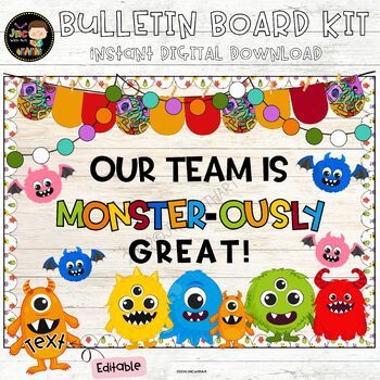 Monster Themed Halloween Bulletin Board Kit Fall Classroom Door Decor Editable Monster Bulletin Boards, Fall Classroom Door, Classroom Door Decor, Halloween Bulletin Boards, Halloween Office, Diy Classroom Decorations, Fall Classroom, Scary Monsters, Door Decorations Classroom