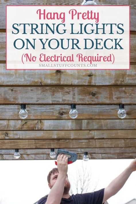 Thinking about hanging up string lights on your deck or patio? I LOVE this idea and all of these modern solar deck light ideas! Lights Under Deck, Deck Lighting Ideas, Deck Or Patio, Under Deck, Hanging String Lights, Solar Deck Lights, Pergola Lighting, Under Decks, Solar Fountain