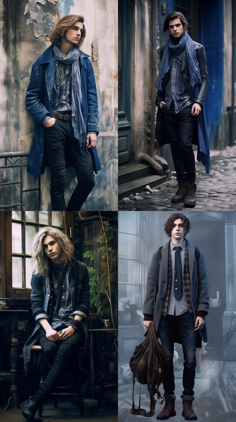 Ravenclaw Mens Outfit, Modern Warlock Aesthetic, Modern Wizard Fashion Men, Modern Mage Outfit, Urban Wizard Aesthetic, Ravenclaw Outfit Men, Modern Wizard Aesthetic, Modern Wizard Fashion, Wizarding World Outfit