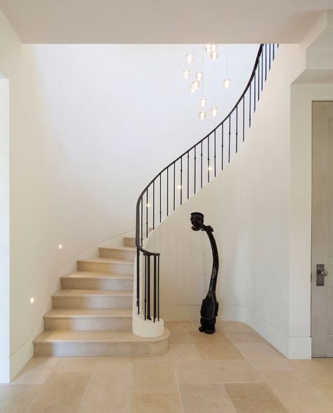 French country inspired farmhouse in California: Stone Maison - The steel railing on the staircase is crimped with musical notes from a Satie composition. Exquisite Surfaces, Modern French Provincial, Farmhouse Stairs, French Provincial Design, درج السلم, Stairs Railing, French Country Rug, Luxe Magazine, Limestone Pavers