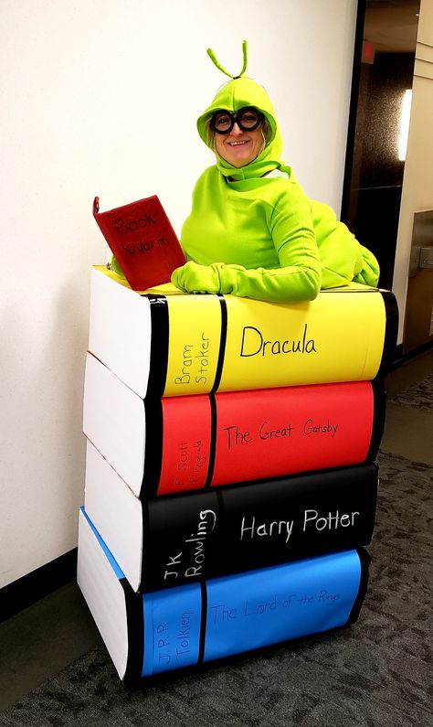 Book Themed Costumes, Book Costumes For Adults, Book Trunk Or Treat, Book Worm Costume, Book Costume Ideas, Worm Costume, Bookworm Costume, Book Fairy Costume, Polar Plunge