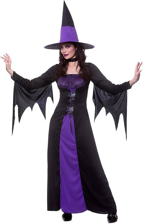 Adult Ladies Spellbound Witch Purple/Black Halloween Fancy Dress Costume (Women: 14-16) : Amazon.co.uk: Toys & Games Moon Sisters, Witch Purple, Playing Dress-up, Wicked Costumes, Adult Fancy Dress, Witch Dress, Witch Halloween Costume, Unique Halloween Costumes, Fancy Dress Costume